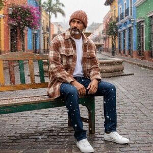 Tullabee Mens Brown /Rust Plaid Flannel Shacket Shirt Jacket ACT10756D Size M